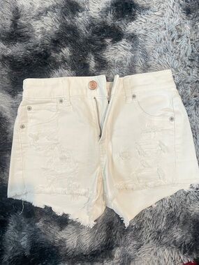 American Eagle Outfitters White Distressed High-Rise Jean Shorts
